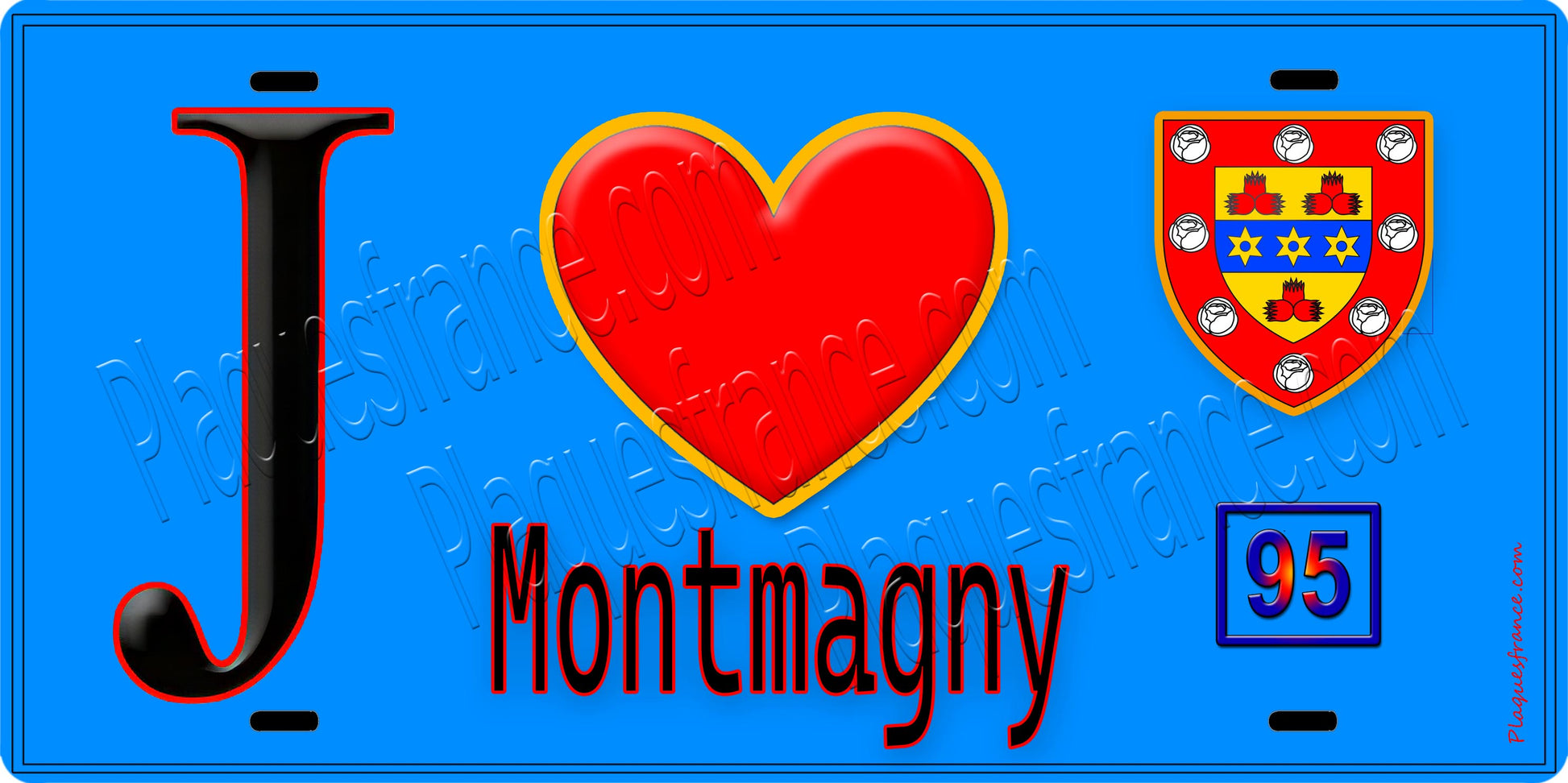 Plaque métal décorative  J' ❤️Montmagny, Val d'Oise (95) fond bleu