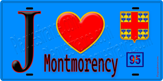 Plaque métal décorative  J' ❤️Montmorency, Val d'Oise (95) fond bleu