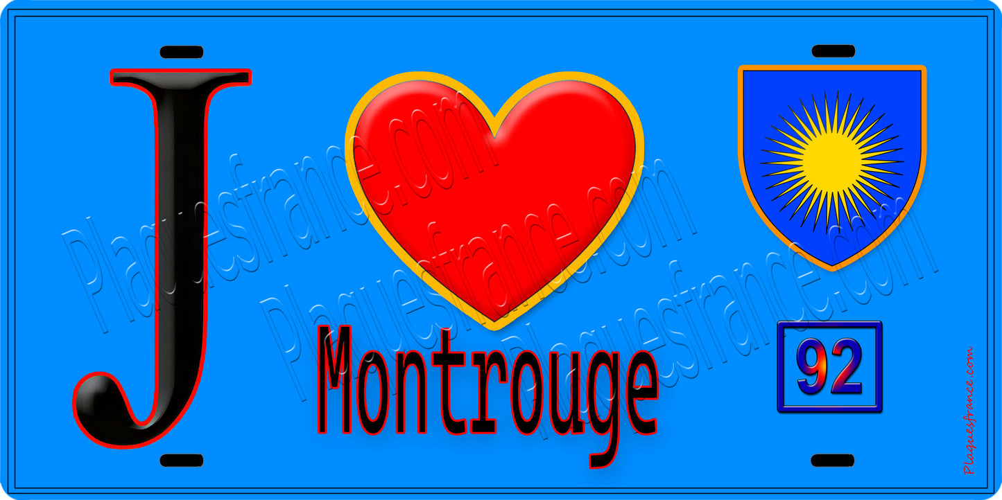 Plaque métal décorative  J' ❤️ Montrouge, Hauts de Seine (92) fond bleu
