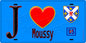 Plaque métal décorative  J' ❤️Moussy, Val d'Oise (95) fond bleu