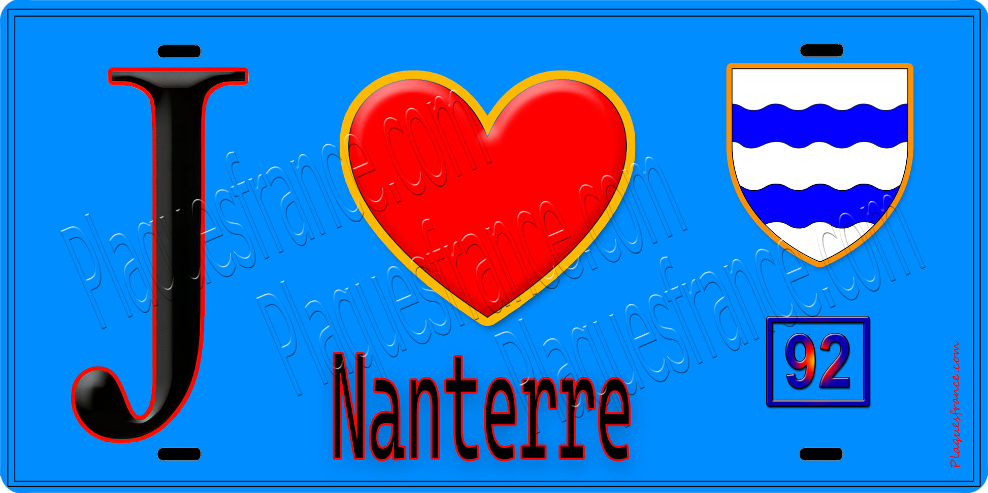 Plaque métal décorative  J' ❤️ Nanterre, Hauts de Seine (92) fond bleu
