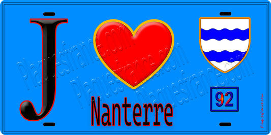 Plaque métal décorative  J' ❤️ Nanterre, Hauts de Seine (92) fond bleu