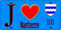 Plaque métal décorative  J' ❤️ Nanterre, Hauts de Seine (92) fond bleu