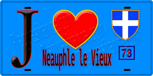 Plaque métal décorative  J' ❤️ Neauphle-le-Vieux, Yvelines (78) fond bleu