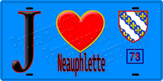 Plaque métal décorative  J' ❤️ Neauphlette, Yvelines (78) fond bleu