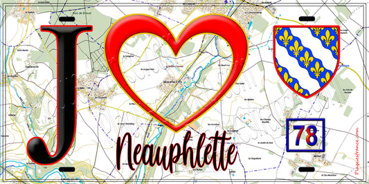 Plaque métal décorative  J' ❤️ Neauphlette, Yvelines (78)