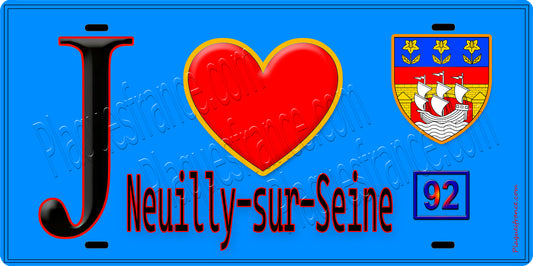 Plaque métal décorative  J' ❤️ Neuilly-sur-Seine, Hauts de Seine (92) fond bleu