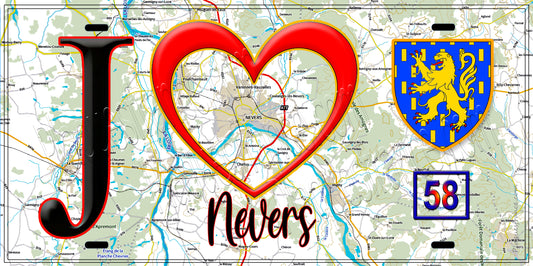 Plaque métal décorative  J' ❤️ Nevers, Nièvre (58)