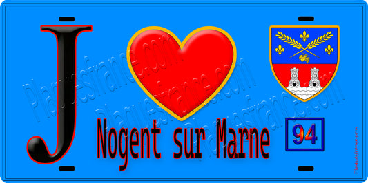 Plaque métal décorative  J' ❤️Nogent-sur-Marne, Val de Marne (94) fond bleu