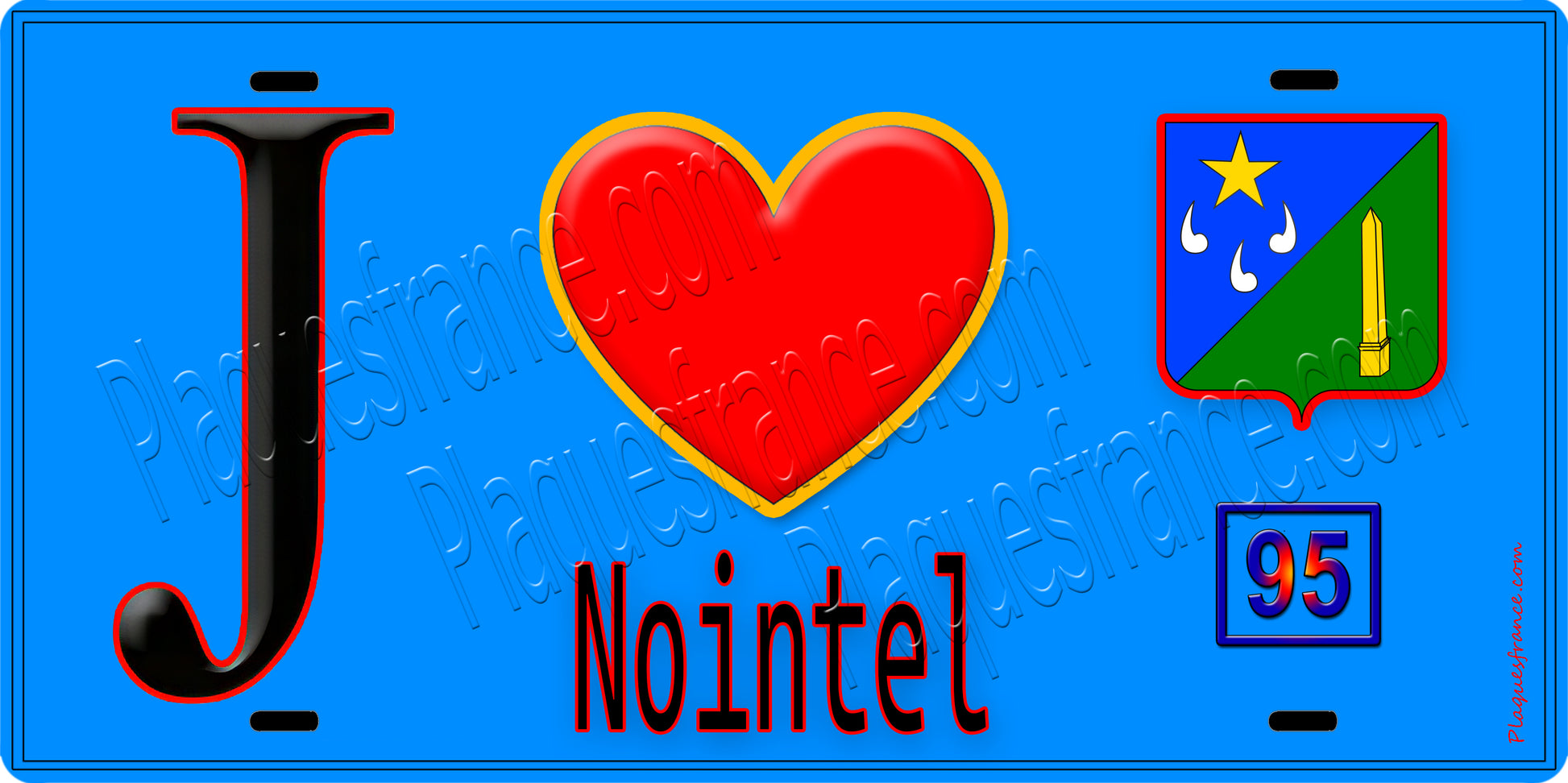 Plaque métal décorative  J' ❤️Nointel Val d'Oise (95) fod bleu