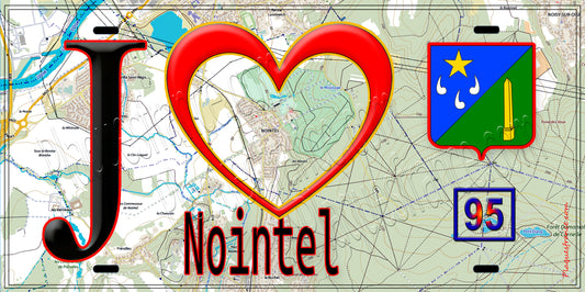 Plaque métal décorative  J' ❤️Nointel Val d'Oise (95) fond carte