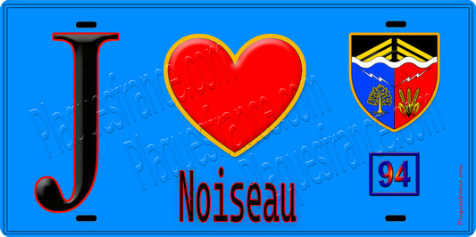 Plaque métal décorative  J' ❤️Noiseau, Val de Marne (94) fond bleu