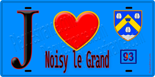 Plaque métal décorative  J' ❤️Noisy-le-Grand, Seine Saint Denis (93) fond bleu