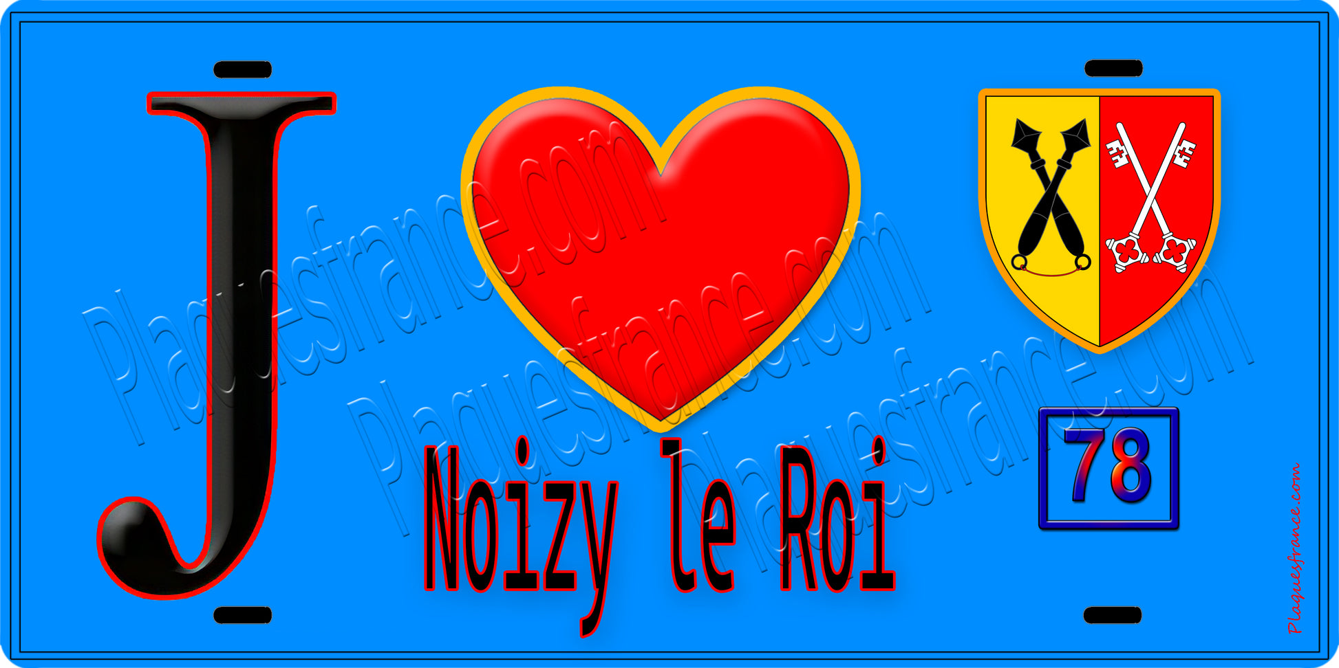 Plaque métal décorative  J' ❤️ Noisy-le-Roi, Yvelines (78) fond bleu
