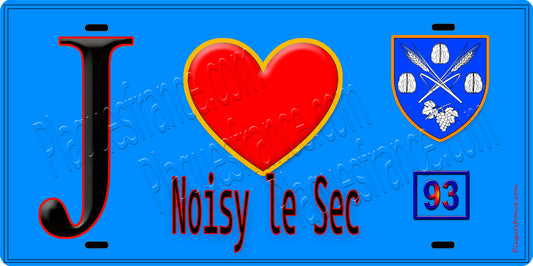 Plaque métal décorative  J' ❤️Noisy-le-Sec, Seine Saint Denis (93) fond bleu