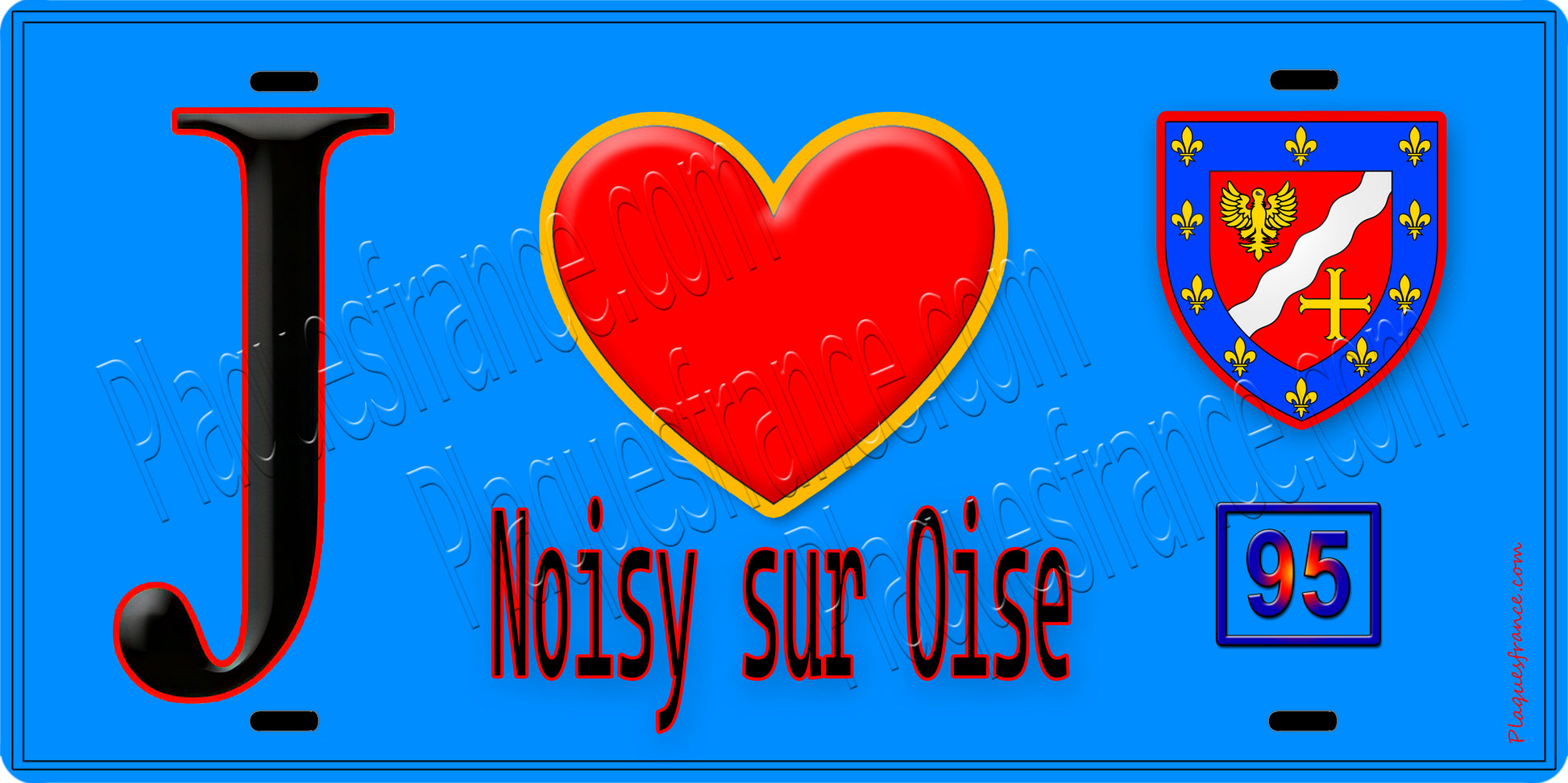 Plaque métal décorative  J' ❤️Noisy-sur-Oise, Val d'Oise (95) fond 