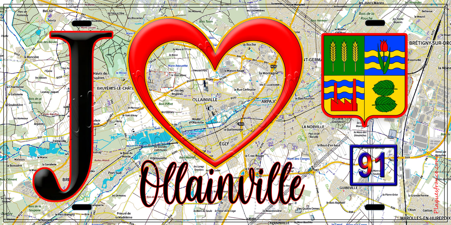 Plaque métal décorative  J' ❤️Ollainville Essonne (91)