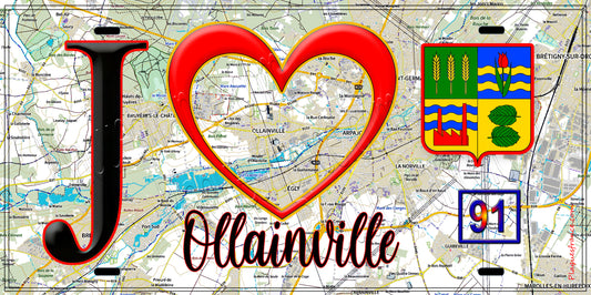 Plaque métal décorative  J' ❤️Ollainville Essonne (91)