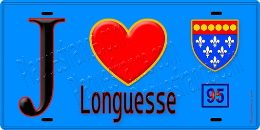 Plaque métal décorative  J' ❤️Longuesse, Val d'Oise (95) fond bleu