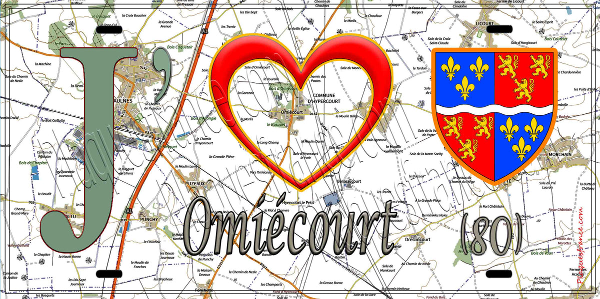 Plaque métal décorative 15X30 J' ❤️ Hypercourt, Somme (80)