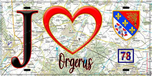 Plaque métal décorative  J' ❤️ Orgerus, Yvelines (78) fod carte