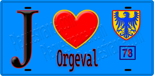 Plaque métal décorative  J' ❤️ Orgeval, Yvelines (78) fond bleu