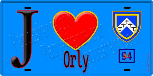 Plaque métal décorative  J' ❤️Orly, Val de Marne (94) fond bleu