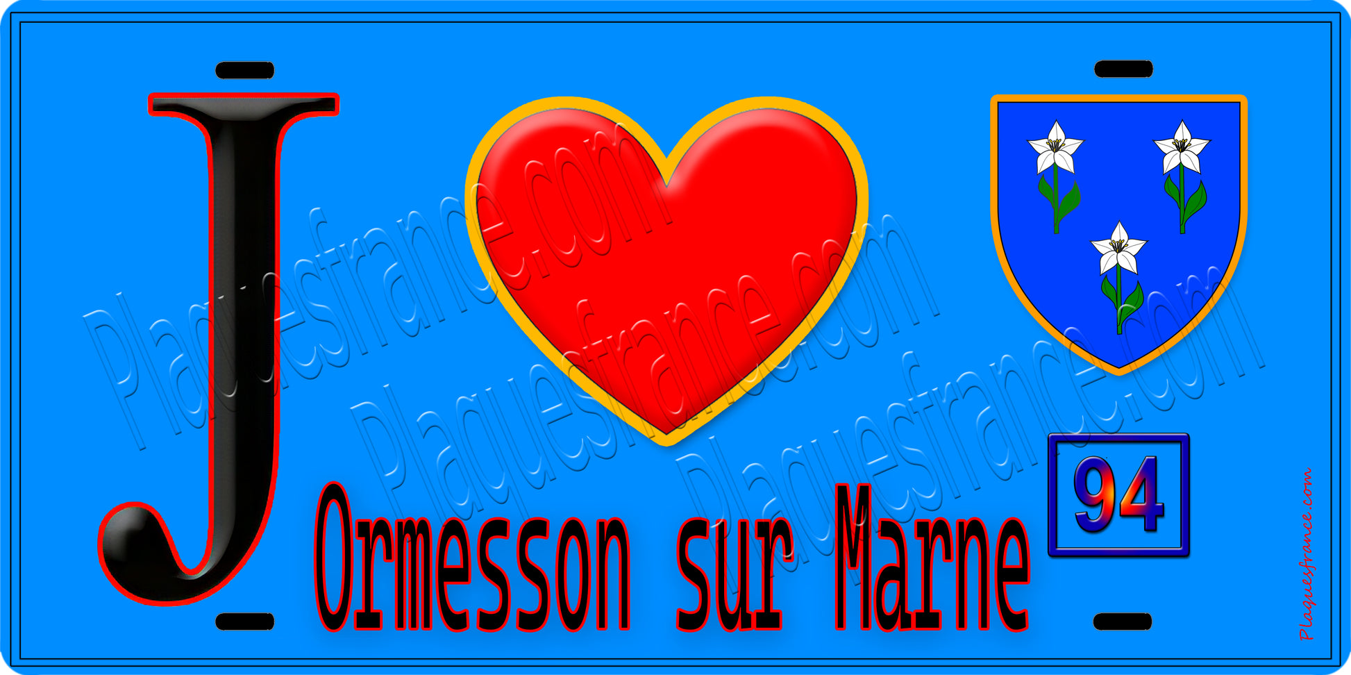 Plaque métal décorative  J' ❤️Ormesson-sur-Marne, Val de Marne (94) fond bleu