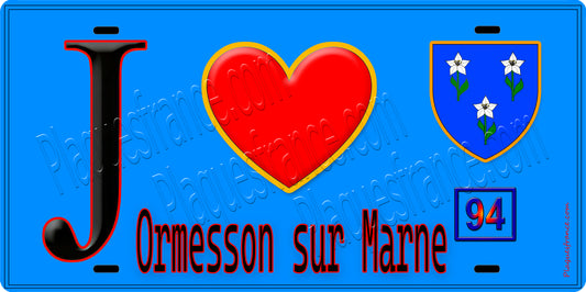 Plaque métal décorative  J' ❤️Ormesson-sur-Marne, Val de Marne (94) fond bleu