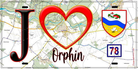 Plaque métal décorative  J' ❤️ Orphin, Yvelines (78) fond carte