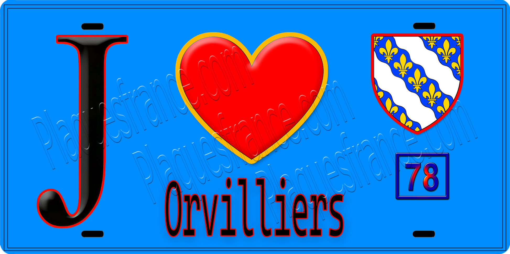 Plaque métal décorative  J' ❤️ Orvilliers, Yvelines (78) fond bleu