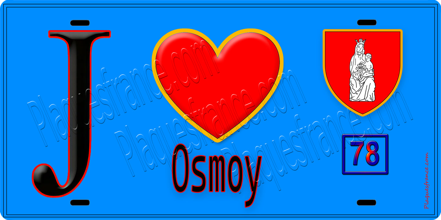 Plaque métal décorative  J' ❤️ Osmoy, Yvelines (78) fond bleu