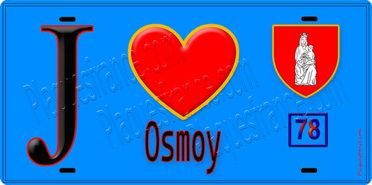 Plaque métal décorative  J' ❤️ Osmoy, Yvelines (78) fond bleu