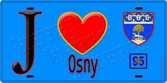 Plaque métal décorative  J' ❤️Osny, Val d'Oise (95) fond bleu
