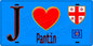 Plaque métal décorative  J' ❤️Pantin, Seine Saint Denis (93) fond bleu