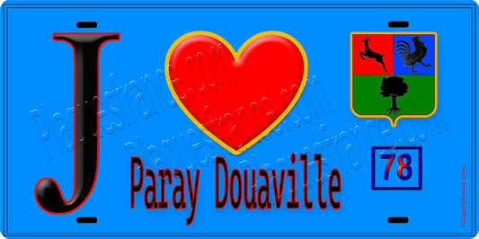 Plaque métal décorative  J' ❤️ Paray-Douaville, Yvelines (78) fond bleu