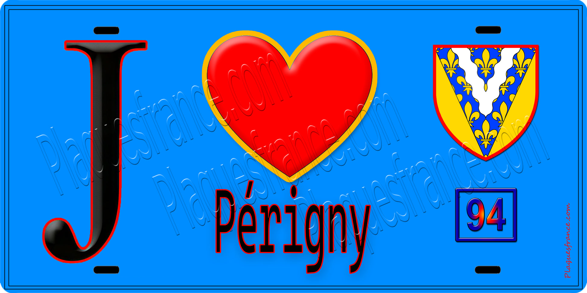 Plaque métal décorative  J' ❤️Périgny, Val de Marne (94) fondbleu