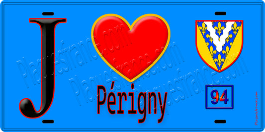 Plaque métal décorative  J' ❤️Périgny, Val de Marne (94) fondbleu