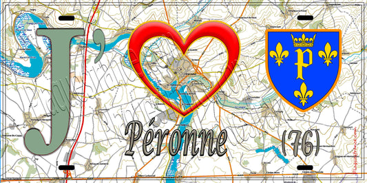 Plaque métal décorative 15X30 J' ❤️ Péronne, Somme (80) géo