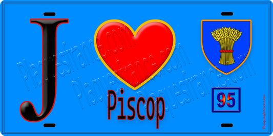 Plaque métal décorative  J' ❤️Piscop, Val d'Oise (95) fond bleu