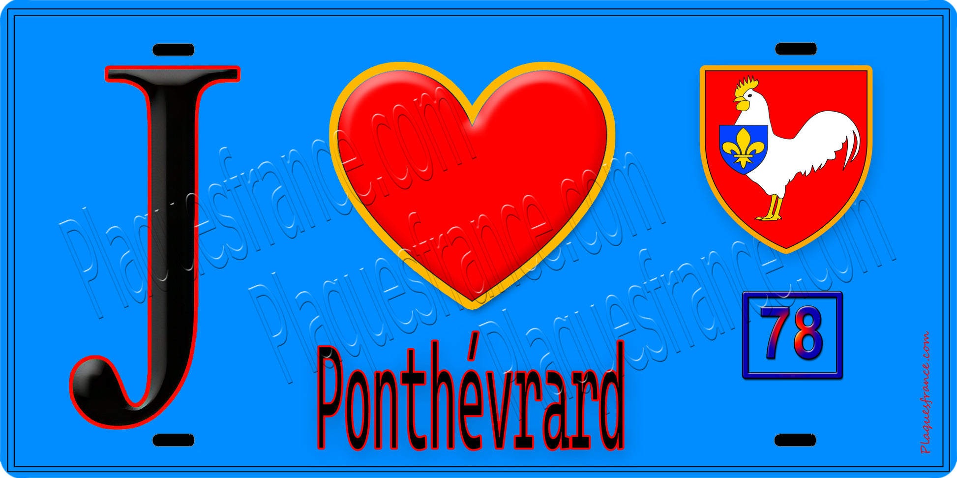 Plaque métal décorative  J' ❤️ Ponthévrard, Yvelines (78) fond bleu