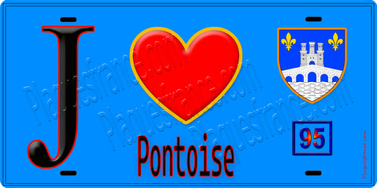 Plaque métal décorative  J' ❤️Pontoise, Val d'Oise (95) fond bleu