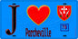 Plaque métal décorative  J' ❤️ Porcheville, Yvelines (78) fond bleu