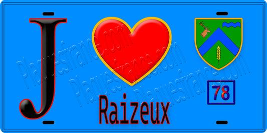 Plaque métal décorative  J' ❤️ Raizeux, Yvelines (78)