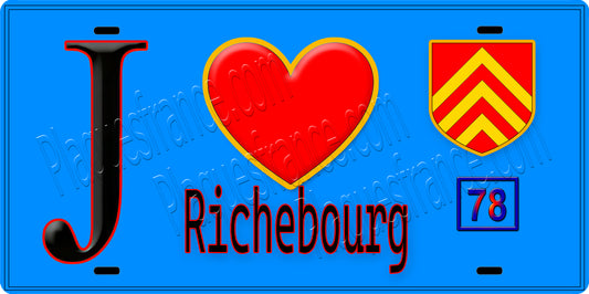 Plaque métal décorative  J' ❤️ Richebourg, Yvelines (78) fond bleu