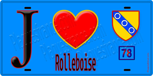 Plaque métal décorative  J' ❤️ Rolleboise, Yvelines (78) fond bleu