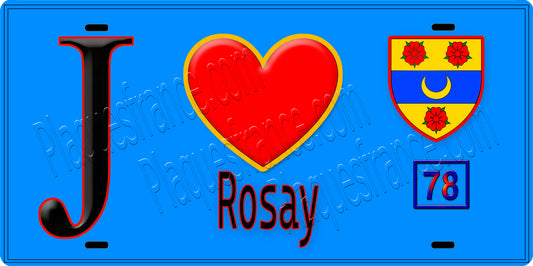 Plaque métal décorative  J' ❤️ Rosay, Yvelines (78) fond bleu