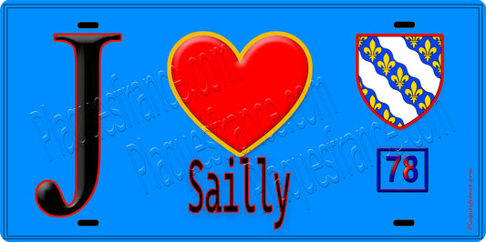 Plaque métal décorative  J' ❤️ Sailly, Yvelines (78) fond bleu