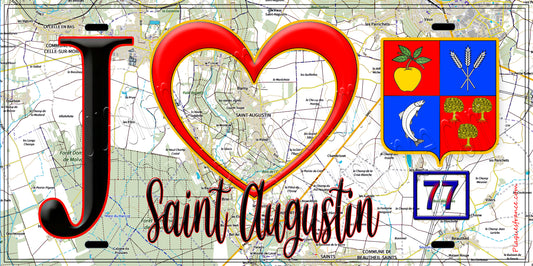 Plaque métal décorative  J' ❤️Saint-Augustin, Seine et Marne (77) fond carte