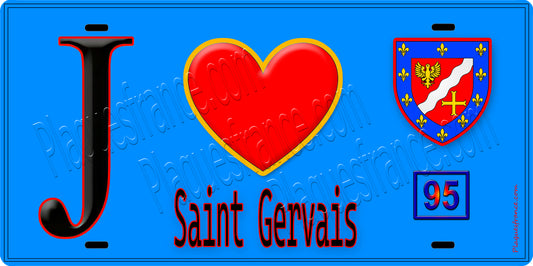 Plaque métal décorative  J' ❤️Saint-Gervais, Val d'Oise (95) fond bleu